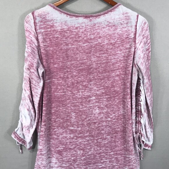Jane and Delancey Top Womens Medium Pink Vintage Wash Pullover 3/4 Sleeve Ruched - Picture 2 of 11